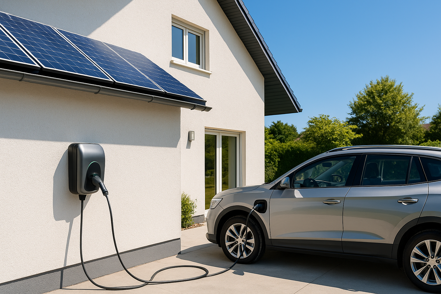 Haus mit Wallbox und E-Auto