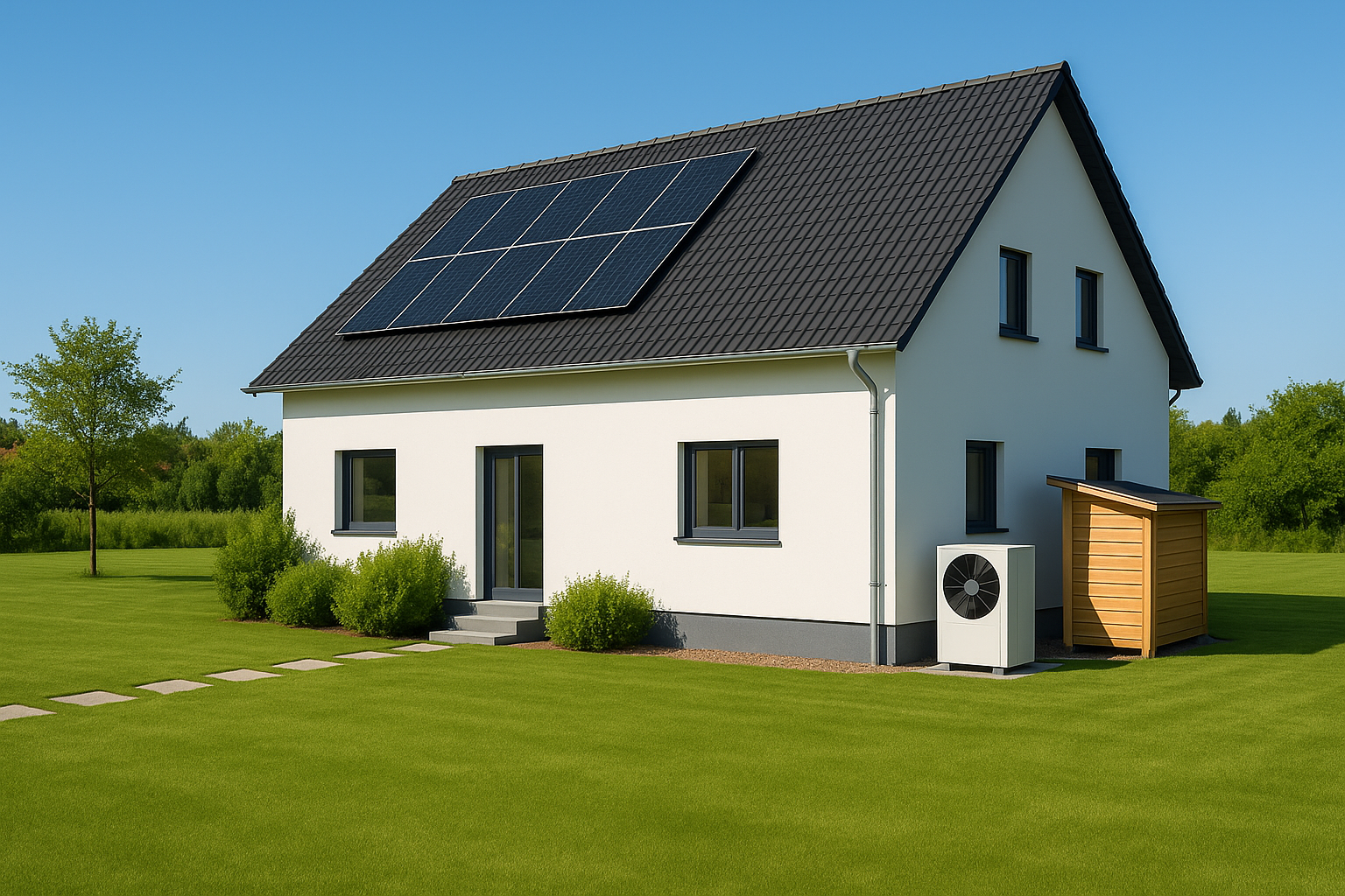 Haus mit Photovoltaik und Wärmepumpe