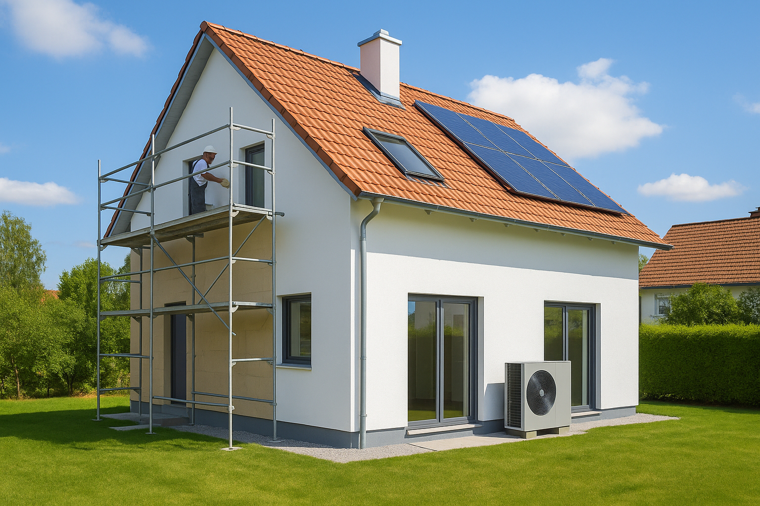 Wärmepumpe vor einem Haus